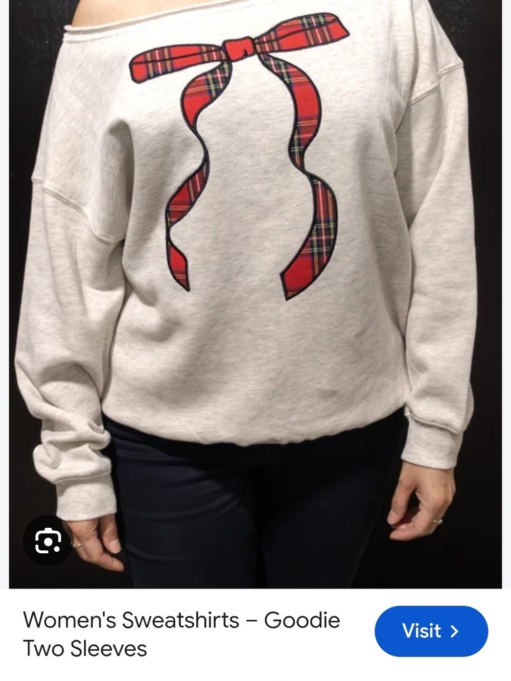 Womens Goodie Two SZleeves Christmas Bow Off Shoulder Sweatshirt Size L
